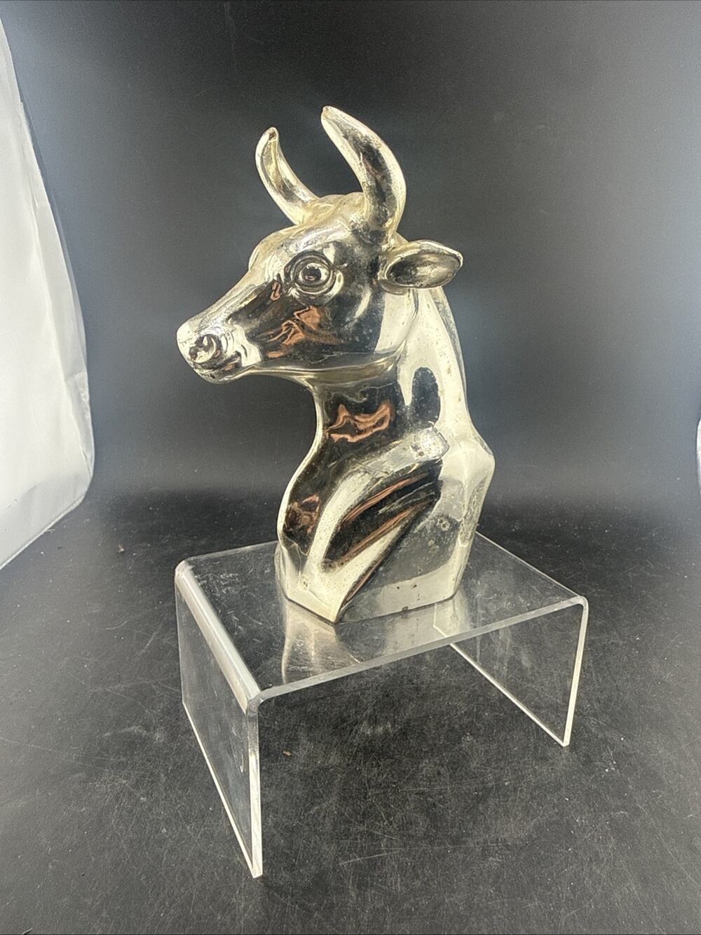 Vintage Silver Plated Bull Head Bottle Opener Figural Bust Paperweight Japan